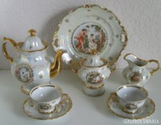  Porcelán Sonneberg mokkás szett-gyönygyház effekt